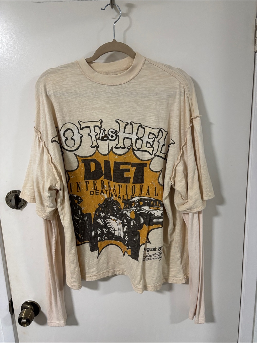 Diet starts Monday - Vintage Graphic Long Sleeve Tee - Cream & Mustard